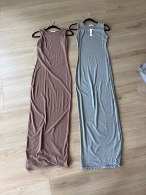 Sleeveless Maxi Dress in Dusty Rose and Heather Gray by